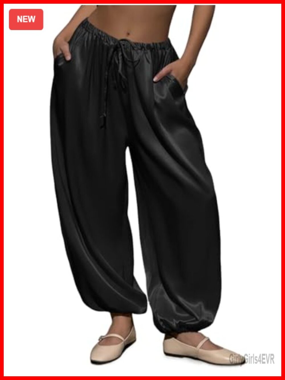 Satin Harem Pants Baggy Barrel Leg Elastic Waist Drawstring Track Pants